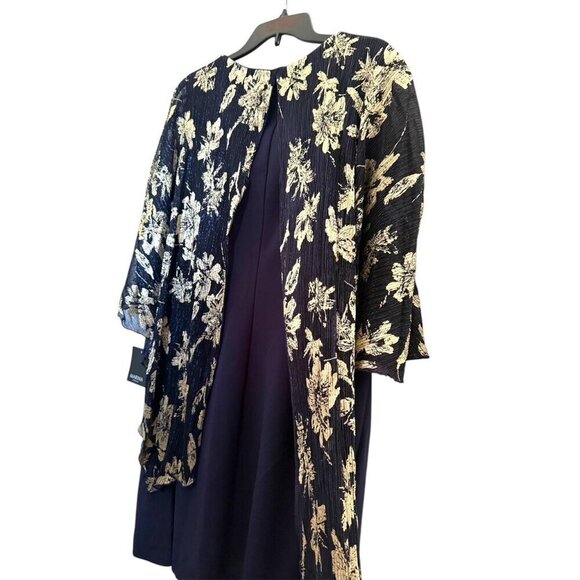 MARINA Womens Navy Blue Gold Sheer Capelet Overlay Dress Plus Sz 3X New - Picture 4 of 9